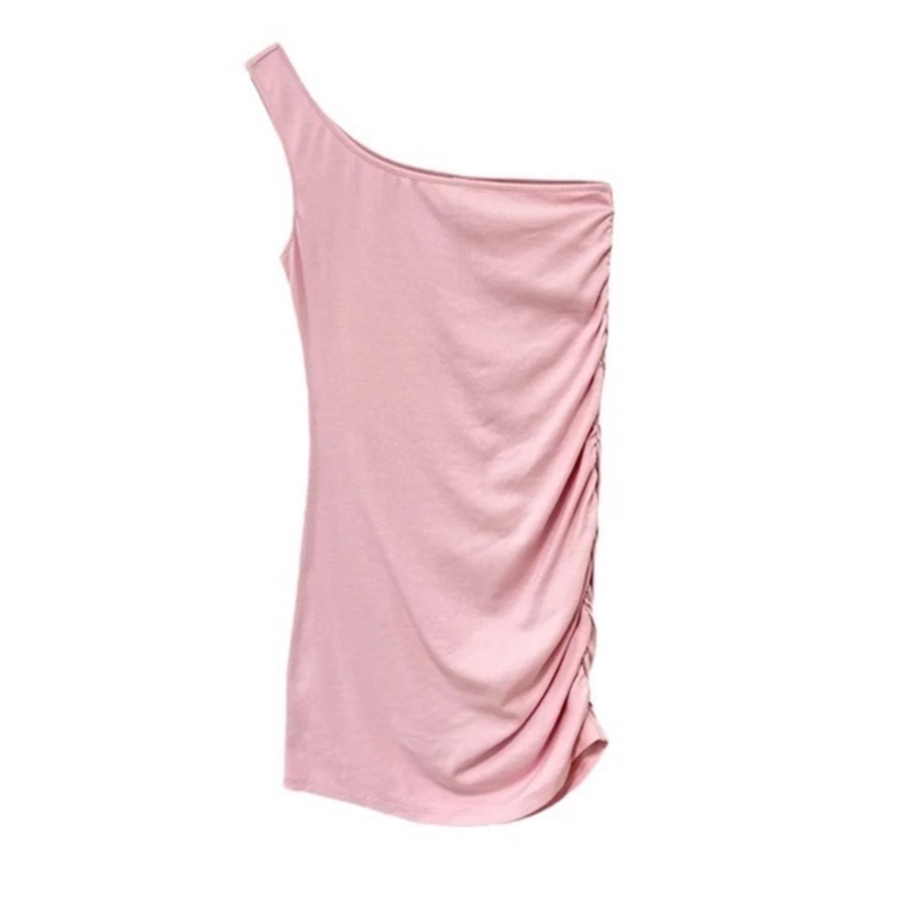 Bp One Shoulder Ribbed Dress Pink